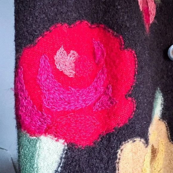 Susan Bristol Boiled Wool Brown Red Floral Jacket M - Picture 3 of 8